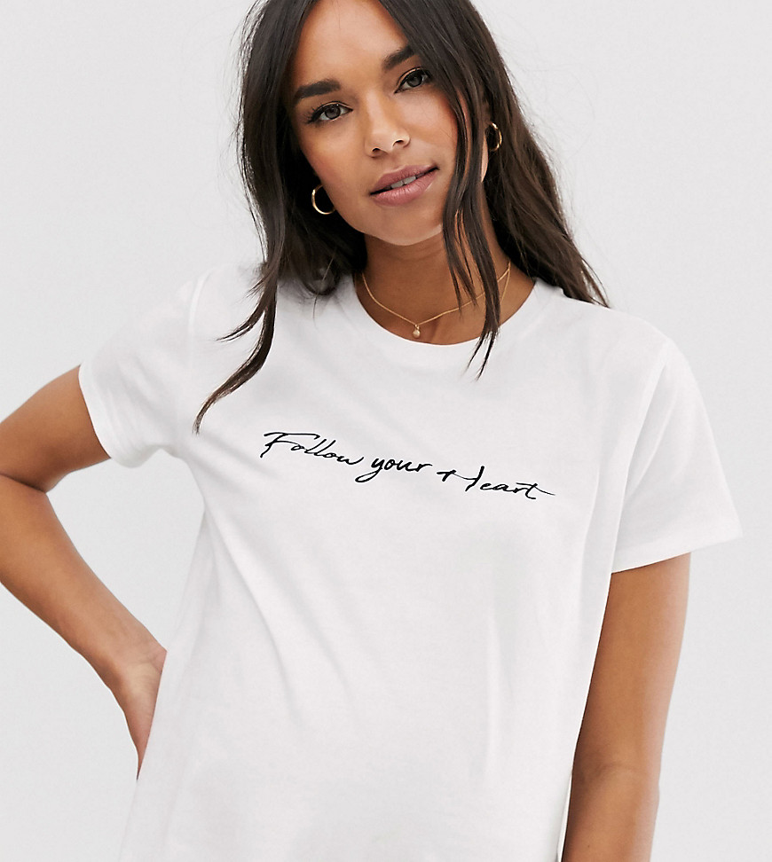 ASOS DESIGN Maternity t-shirt with follow your heart motif-White
