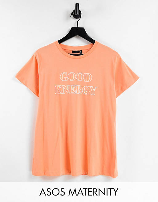 ASOS DESIGN Maternity t-shirt with good energy print on apricot