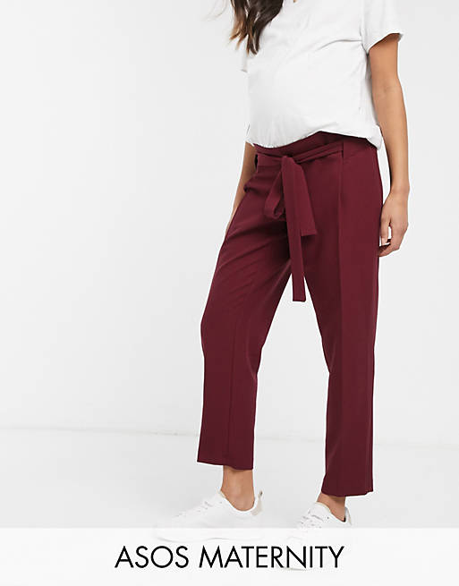 ASOS DESIGN Maternity tailored tie waist tapered ankle grazer pants | ASOS
