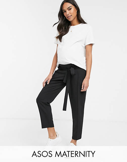 ASOS DESIGN Maternity tailored tie waist tapered ankle grazer trousers |  ASOS
