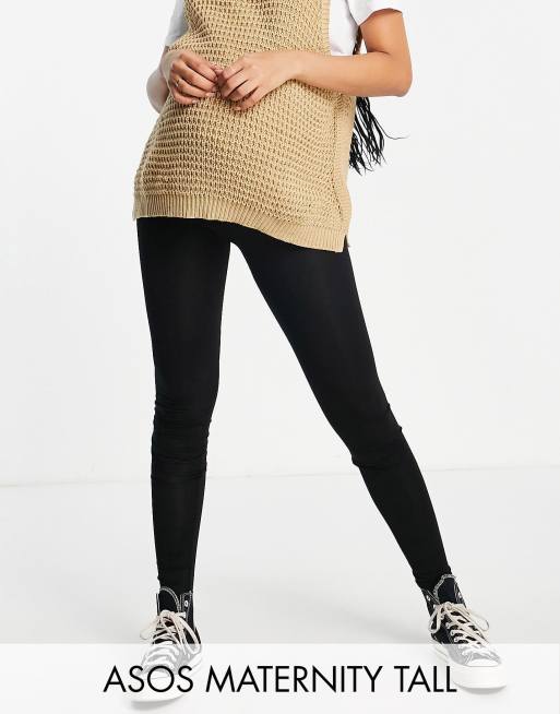 ASOS DESIGN Maternity over the bump band leather look leggings in stone