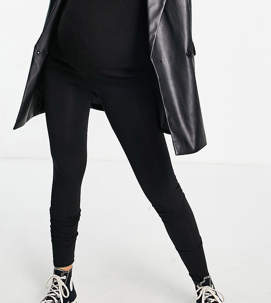 ASOS DESIGN Maternity Tall over/under-the-bump premium supersoft leggings in cotton modal-Black