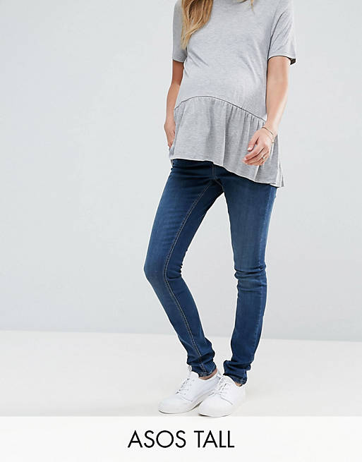 ASOS DESIGN Maternity Tall Ridley skinny jeansin mid wash with over the bump waistband