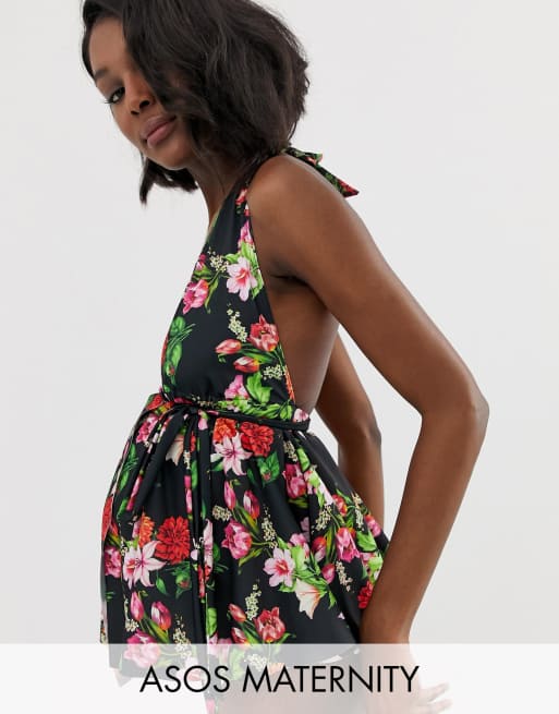 ASOS DESIGN maternity tankini top & hipster set in neon floral & pink, 2 of 3