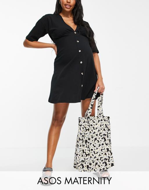 Asos Design Maternity Tea Dress With Horn Buttons In Black Asos 