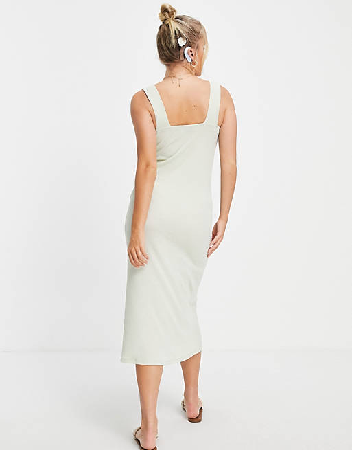 Dresses Maternity textured midi cami dress with horn buttons in sage 