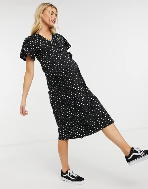 ASOS Maternity Midi Dress Black & White Polka Dots