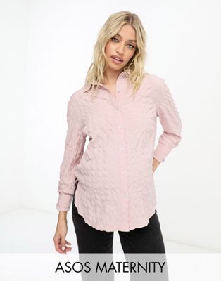 ASOS DESIGN Maternity textured relaxed button through shirt in blush-Pink