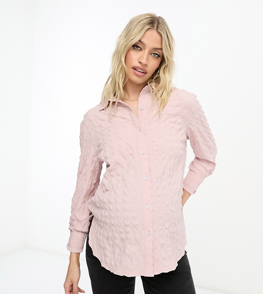 ASOS DESIGN Maternity textured relaxed button up shirt in blush-Pink