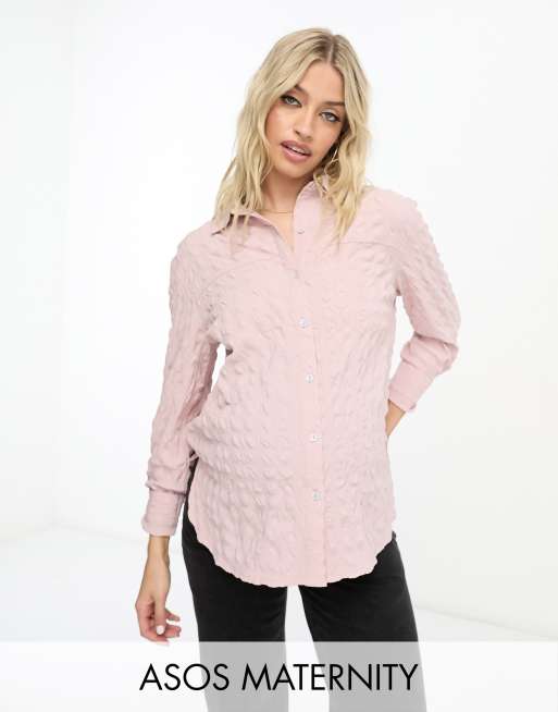 ASOS DESIGN Maternity textured relaxed button up shirt in blush