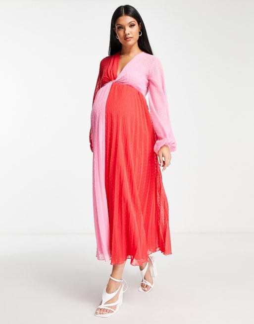 https://images.asos-media.com/products/asos-design-maternity-textured-twist-front-pleated-midi-dress-in-red-and-pink-color-block/203026259-4?$n_640w$&wid=513&fit=constrain