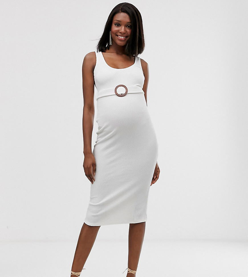 ASOS DESIGN Maternity – Texturerad midiklänning med skärp och träring-Vit