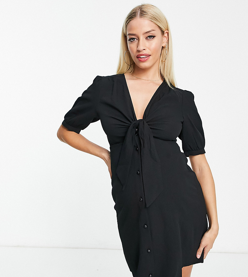 Asos Maternity Asos Design Maternity Tie Front Button Through Mini Dress In Black