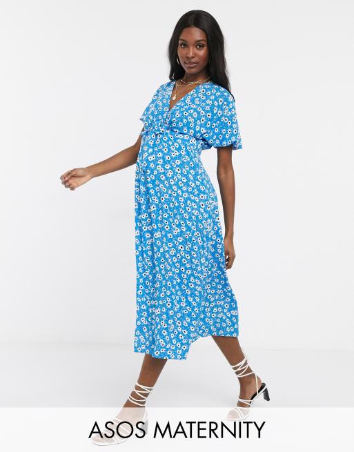 ASOS DESIGN Maternity tie front midi tea dress in floral print | ASOS