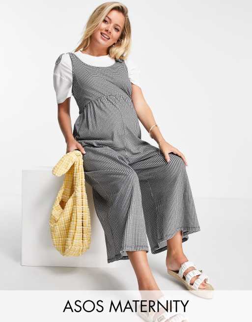 ASOS DESIGN maternity tie shoulder overalls in mono gingham