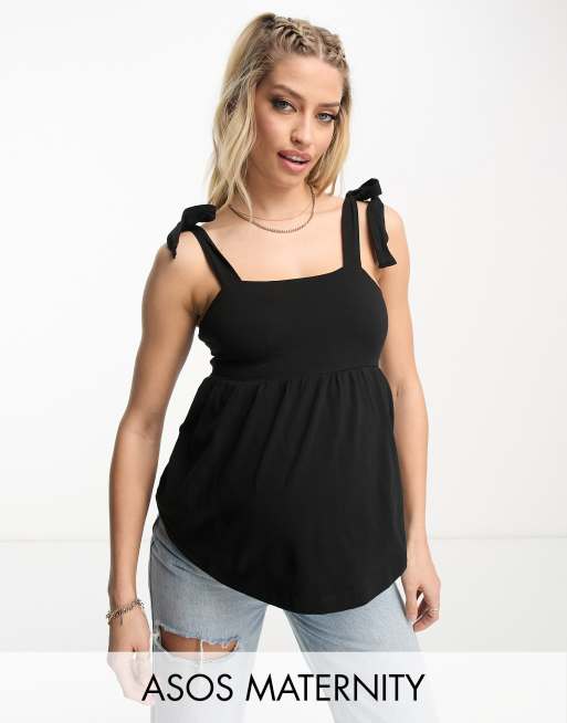 ASOS DESIGN Maternity tie strap sun top with pephem in black