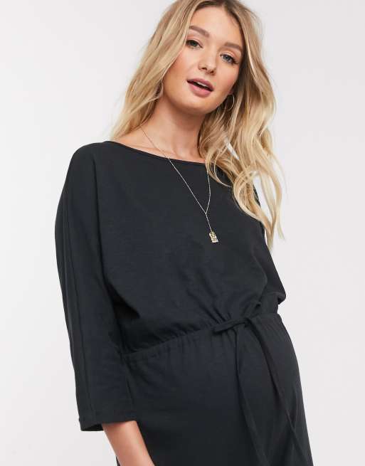 ASOS DESIGN maternity tie waist casual jumpsuit in jersey slub