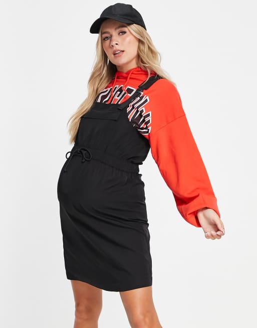 Black maternity pinafore dress hotsell