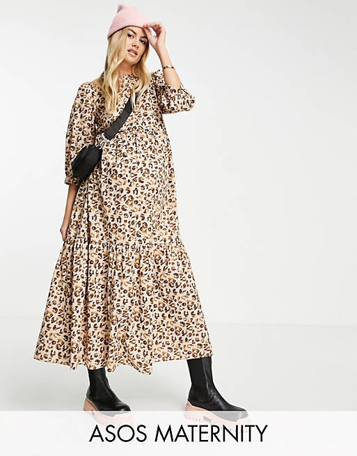  Maternity tiered maxi dress in animal print 