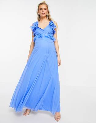 asos blue ruffle dress