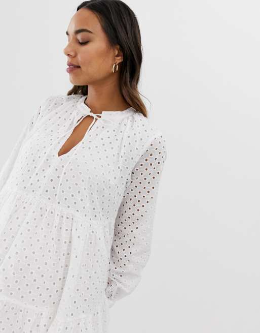 Asos design petite tiered trapeze mini hotsell dress in broderie