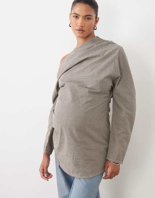 ASOS DESIGN Maternity top à encolure bateau à manches longues à carreaux, 2 de 4