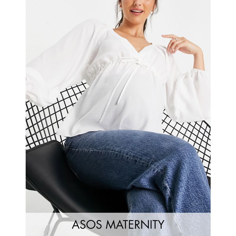 Camicie e bluse YVkZ4 DESIGN Maternity - Top a maniche lunghe kimono con scollo a V avorio con allaccio sul davanti 