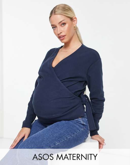 ASOS DESIGN Maternity - Top avvolgente ultra morbido color blu navy