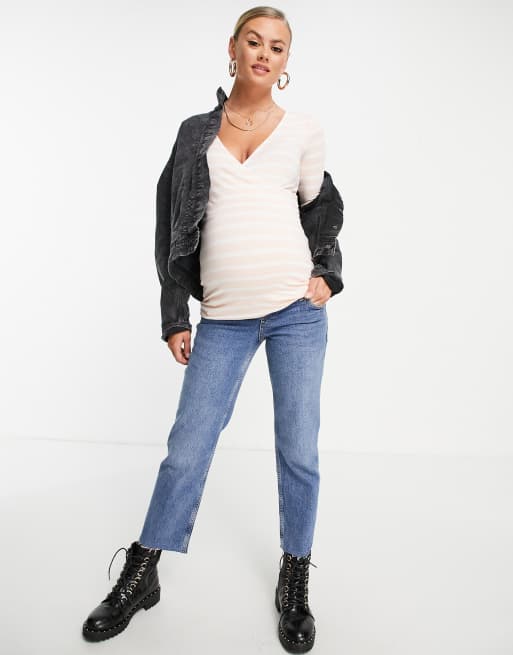 ASOS DESIGN Maternity Top d allaitement cache c ur a rayures Rose