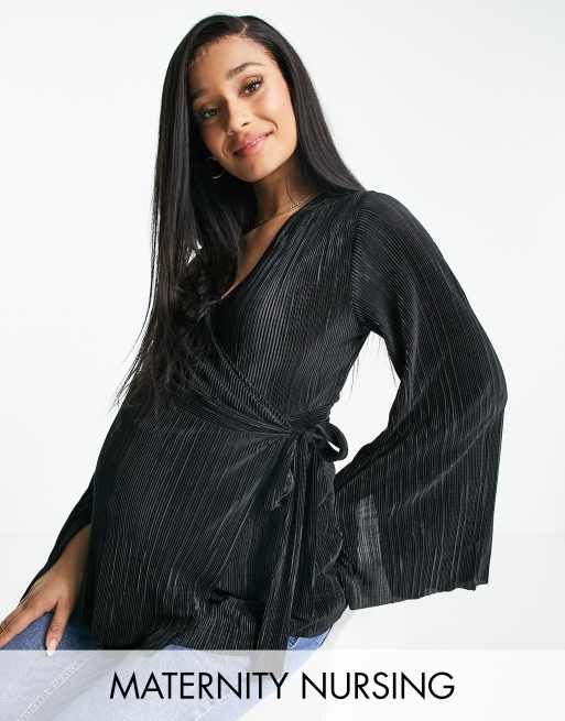 ASOS DESIGN Maternity - Top d'allaitement cache-cœur plissé - Noir