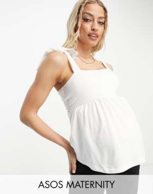 ASOS DESIGN Maternity tie strap sun top with pephem in white - ASOS Price Checker
