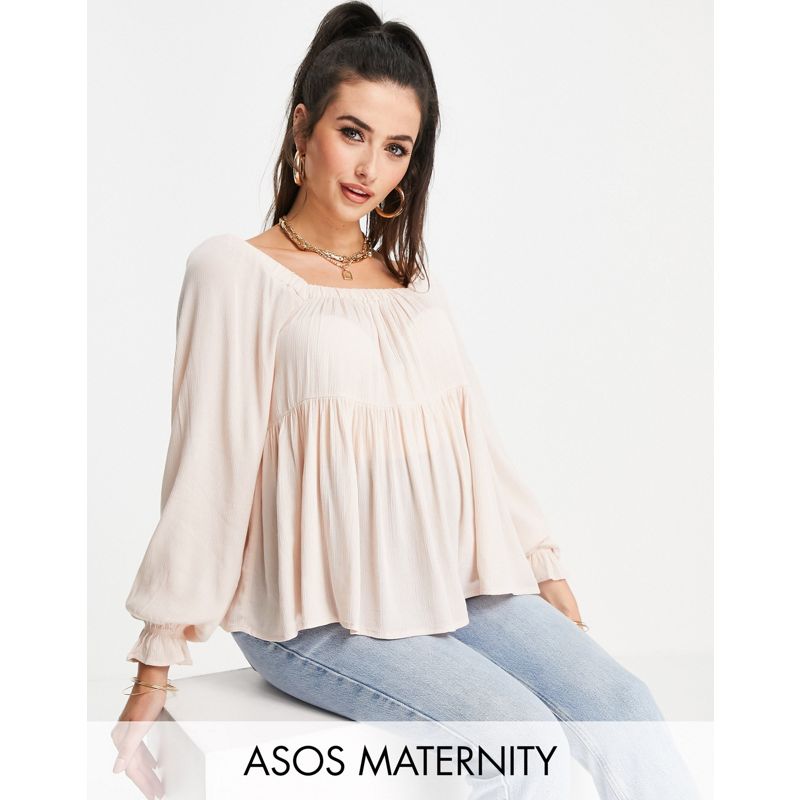 Camicie e bluse Donna DESIGN Maternity - Top grembiule con scollo squadrato in tessuto stropicciato color cipria