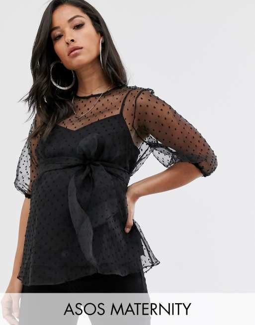 ASOS DESIGN Maternity - Top met 3/4 doorschijnende organza mouwen in dobby