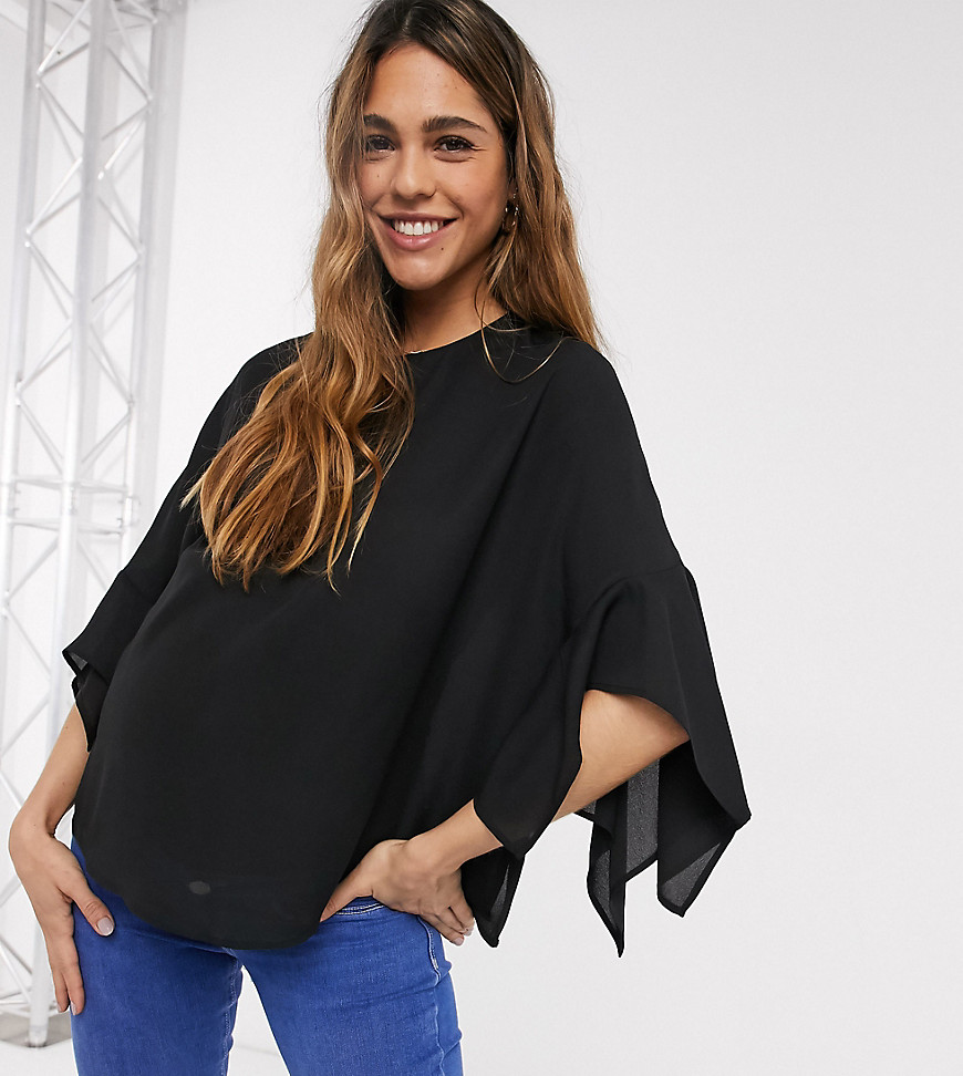 ASOS DESIGN Maternity top with fluted sleeve in black