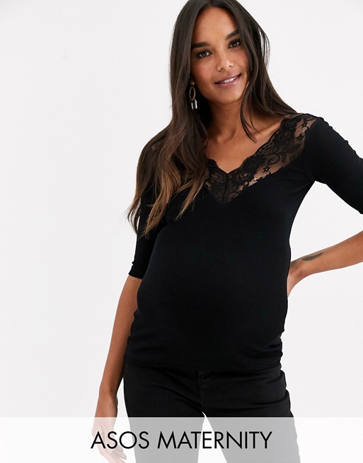 ASOS DESIGN Maternity top with lace bardot off shoulder in black