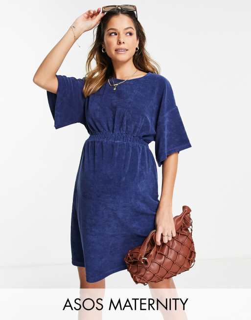 ASOS DESIGN Maternity towelling beach cover up in navy ASOS