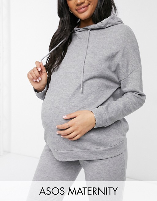 ASOS DESIGN Maternity tracksuit hoodie / slim jogger with tie in grey marl