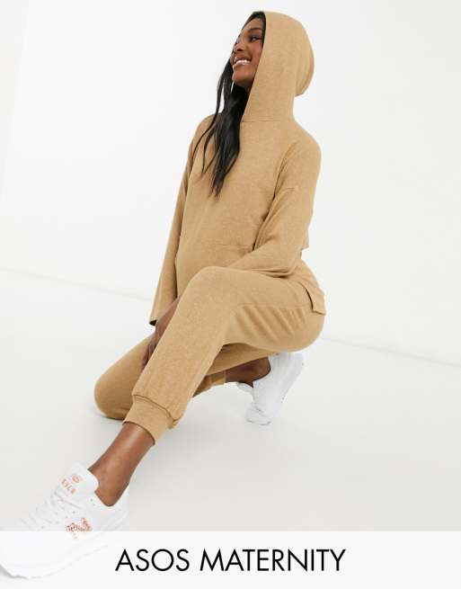 ASOS DESIGN Maternity tracksuit oversized hoodie / sweatpants in supersoft in camel | ASOS