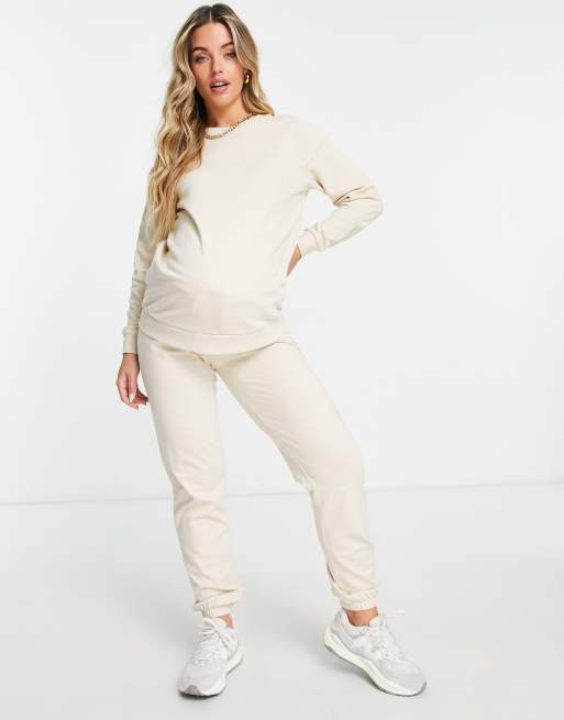 ASOS DESIGN Maternity tracksuit slim sweat / jogger in neutral - BEIGE, 2 of 4