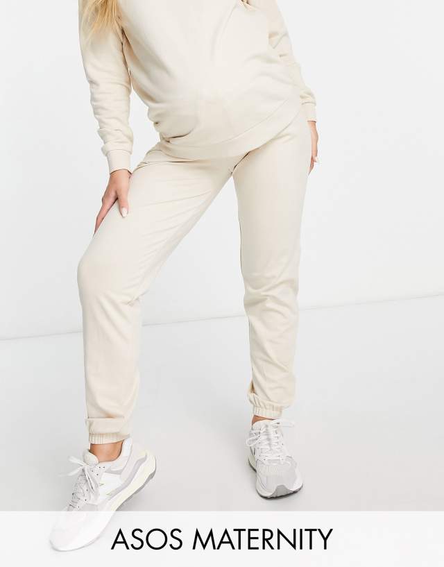 ASOS DESIGN Maternity tracksuit slim sweat / sweatpants in neutral - BEIGE