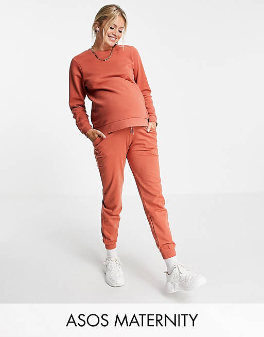 ASOS DESIGN Maternity tracksuit slim sweat / under the bump jogger in clay