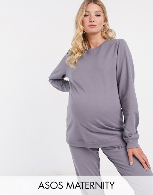 ASOS DESIGN Maternity tracksuit ultimate sweat / jogger with tie in organic cotton in slate