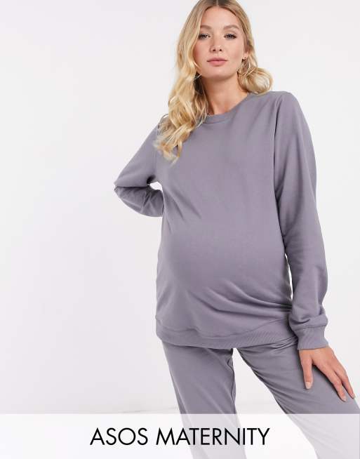 ASOS DESIGN Maternity tracksuit ultimate sweatshirt / sweatpants with tie in organic cotton in 