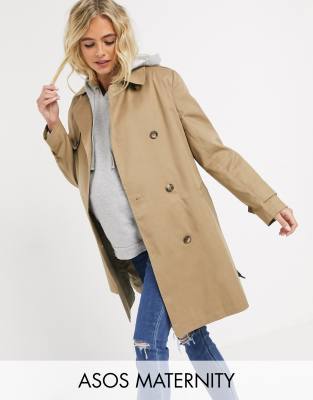 ASOS DESIGN Maternity trench coat in stone-Neutral