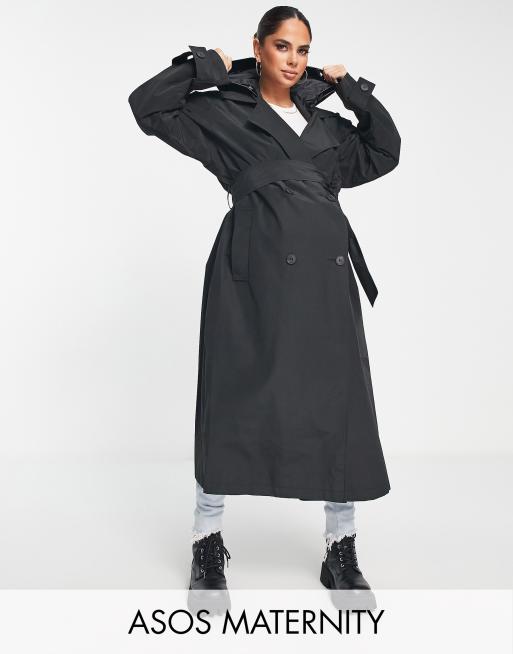 ASOS DESIGN oversized rubberized rain hooded trench with belt