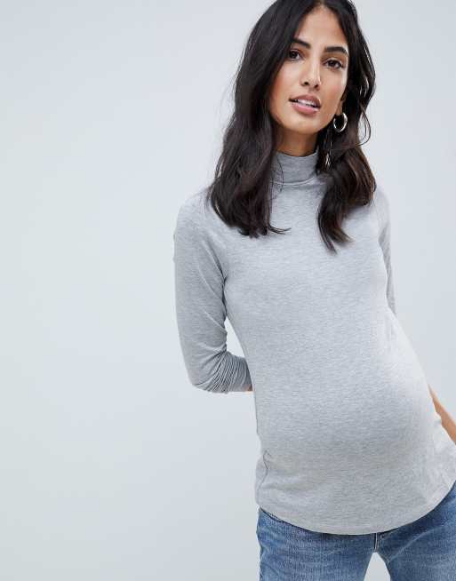 ASOS DESIGN Maternity turtle neck long sleeve top in grey | ASOS