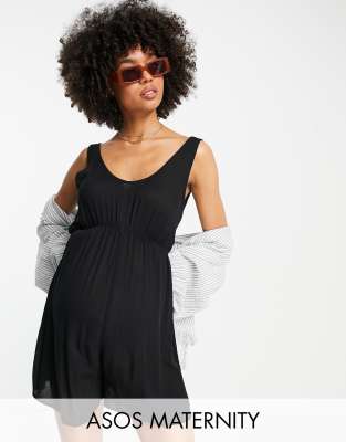 ASOS DESIGN Maternity - Tuta corta da mare stropicciata, colore nero