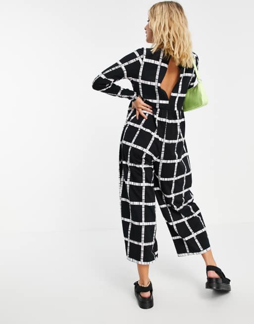 ASOS DESIGN Maternity - Tuta jumpsuit in jersey a punto smock con stampa monocromatica a griglia, 2 di 4