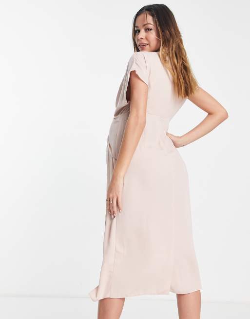 asos design twist and drape front midi dress ASOS DESIGN Twist And Drape Front Midi Dress In Khaki-Green for Women