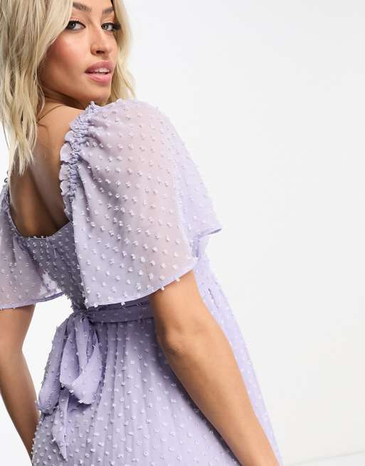asos purple maternity dress ASOS DESIGN Maternity twist front angel sleeve dobby midi dress in lilac